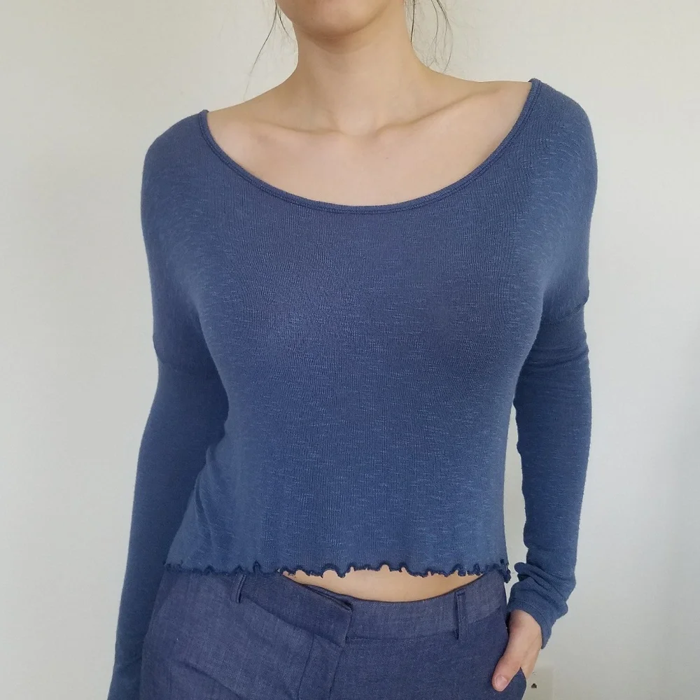 Blue Crochet Back Crop Top